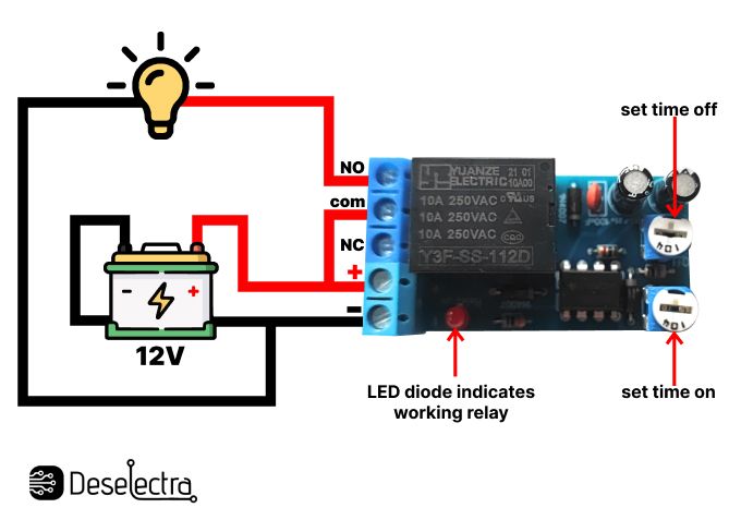 Image of Cyclic timer switch relay kit 12V adjustable ON/OFF repeater 11/7sec